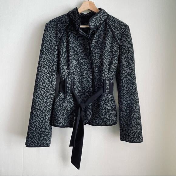 Sandro Sportswear Leopard print tie waist jacket size Medium black and grey - Picture 1 of 7